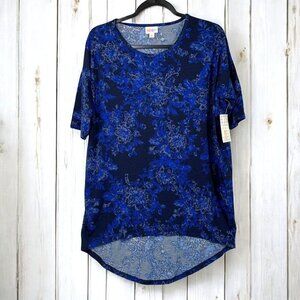 Lularoe Irma Half Sleeve Tunic High Low Polyester Blend Sz XS Blue Floral